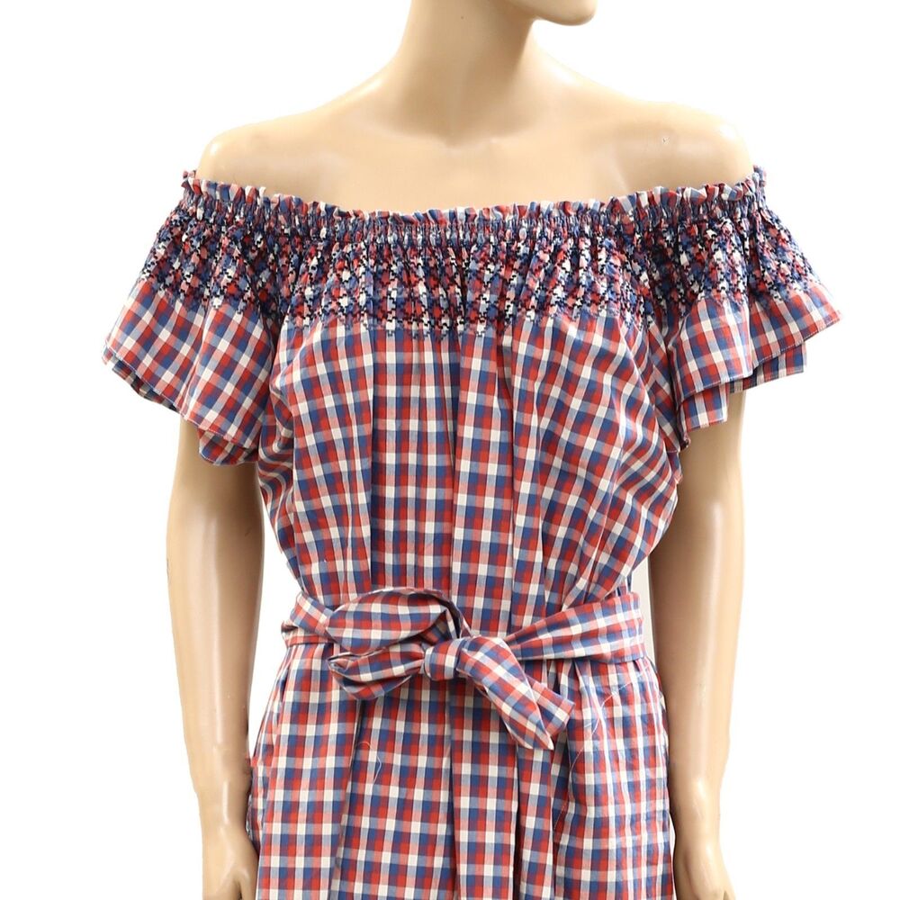The Great The Holly Knoll Maxi Dress Smocked Plaid Printed Short Sleeve L 286111 - Picture 7 of 12